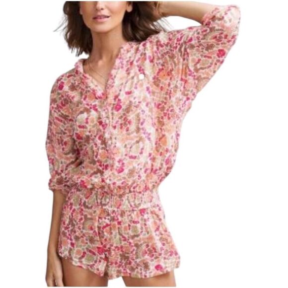 ✨POUPETTE ST BARTH SHORT SZ MEDIUM JUMPSUIT FELICIA BUTTONED YELLOW JUNGLE✨ - Picture 9 of 9